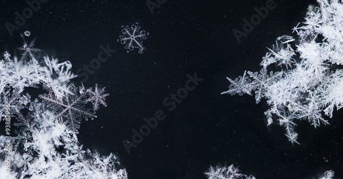 Real snowflakes shot on a car window