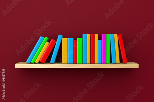 Shelf with Books on Violet Background