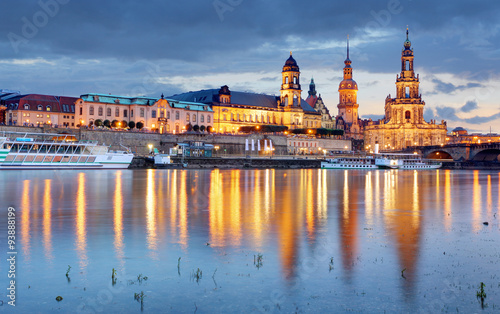 Dresden. Germany, during twilight blue hour with reflection of t