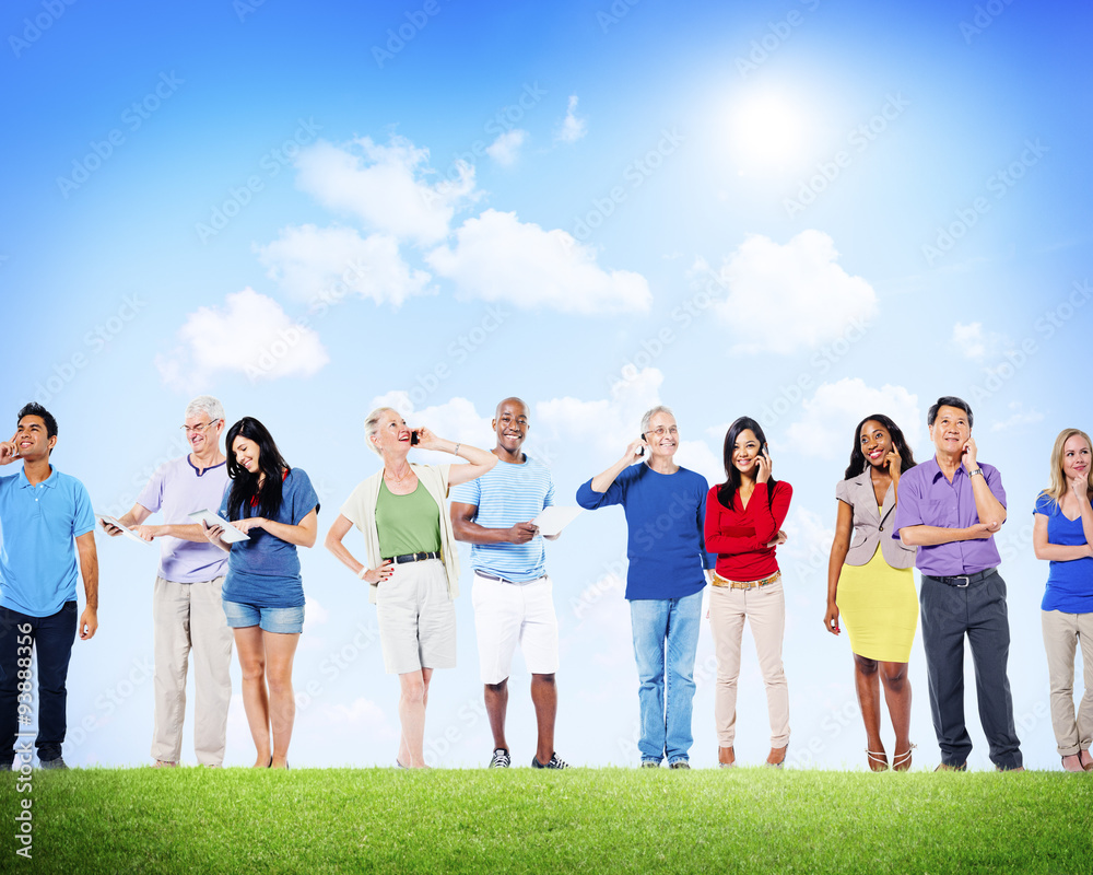 Multi-Ethnic People Social Networking Outdoor Concept
