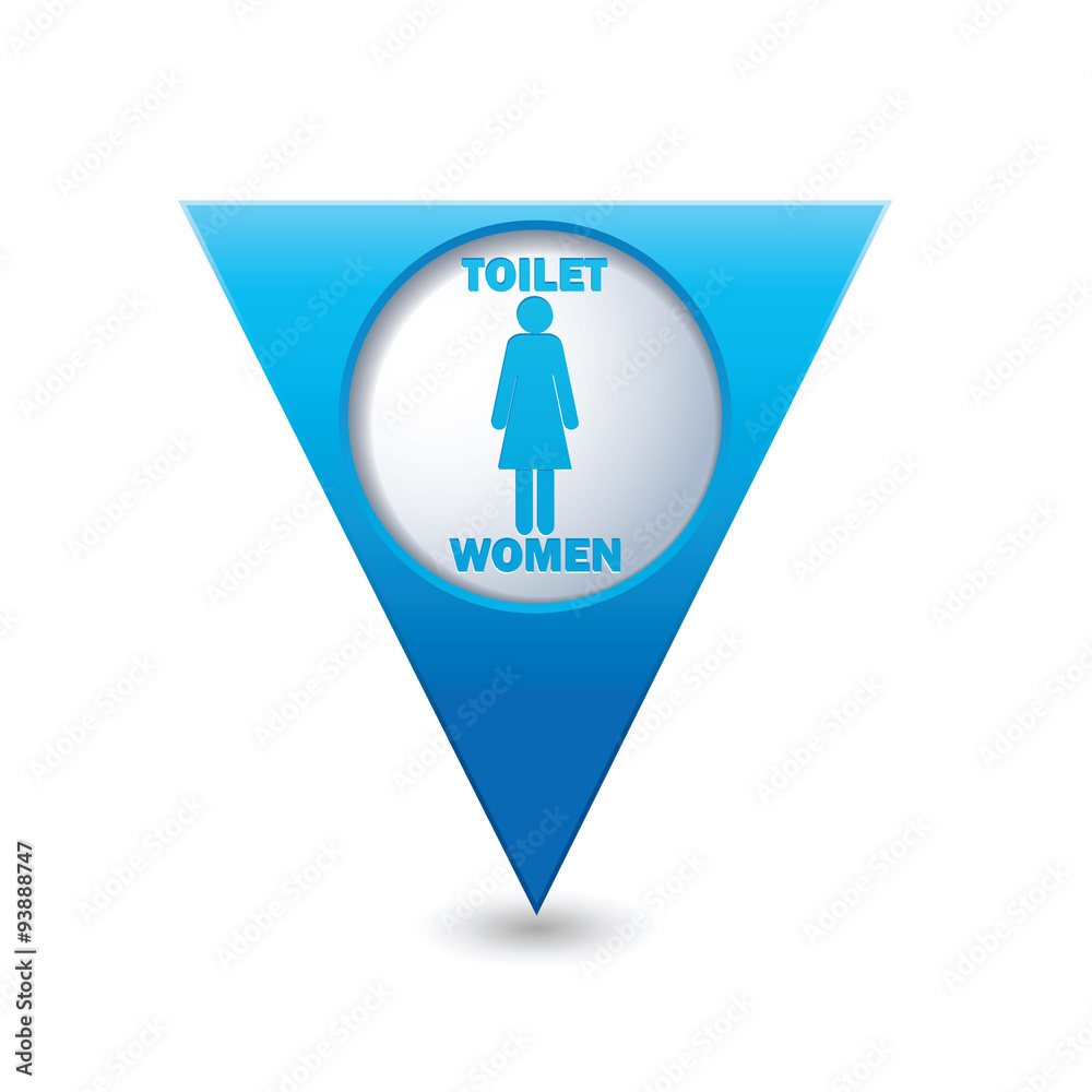 Blue triangular map pointer with restroom icons, lady. WC icon
Blue triangular map pointer with restroom icons, lady. WC icon