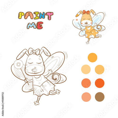 Coloring book with cartoon fairy dog. Vector image.