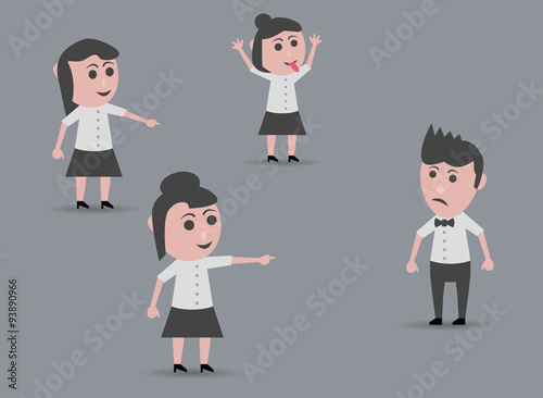 group of women making fun of man