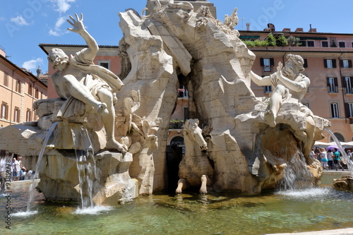 Details of the Fountain of the four Rivers. Rome, Italy