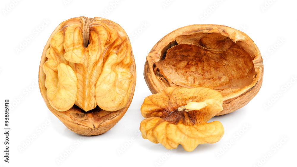 Walnuts closeup isolated on white