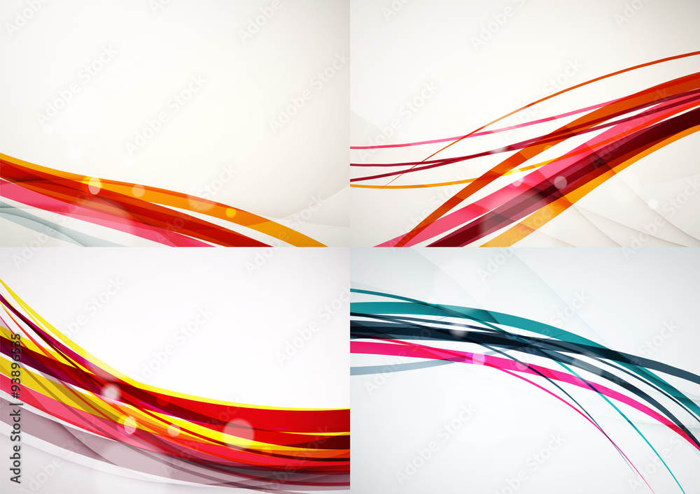 Fototapeta premium Set of abstract backgrounds. Curve wave lines with light and