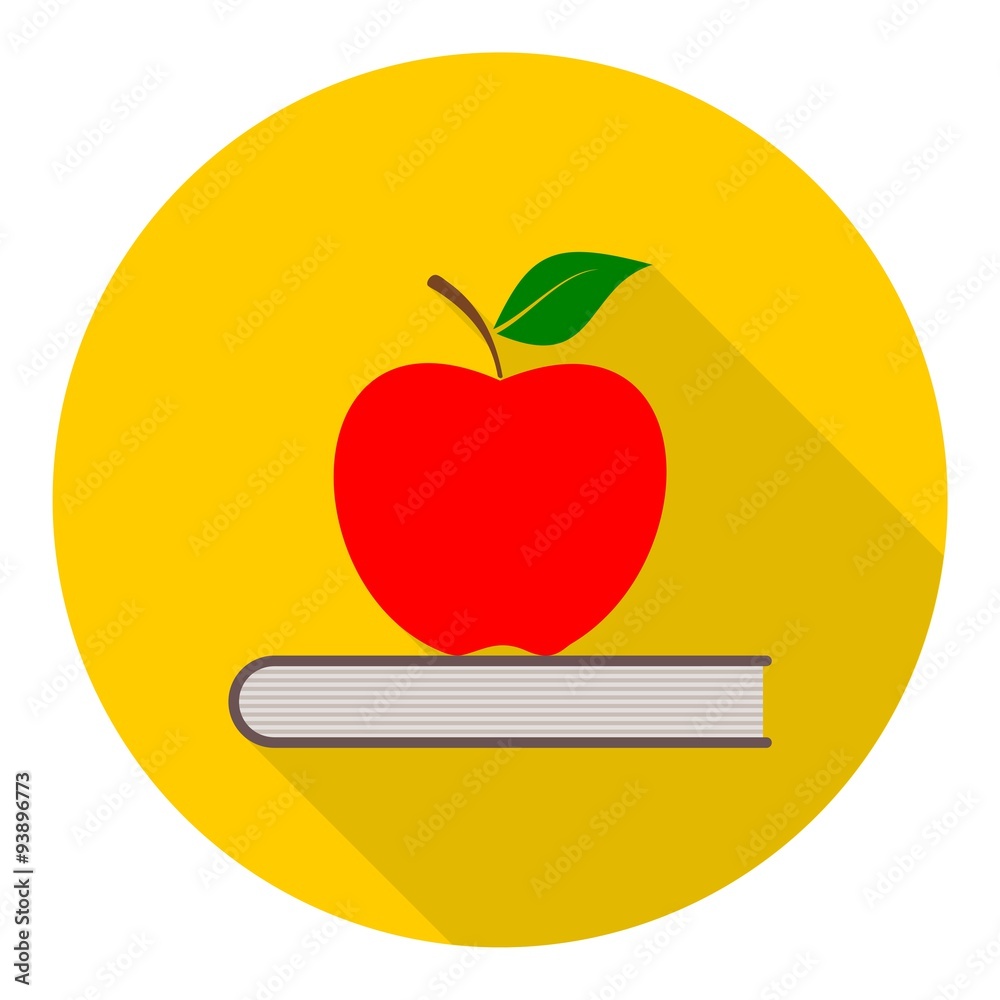 Education icon, Vector book with apple long shadow Education icon, Vector book with apple long shadow