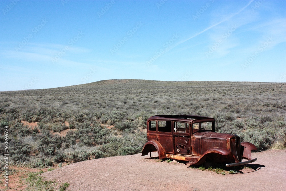 Rusted Car in Petrified Forest National Park in Arizona, Route 66 USA