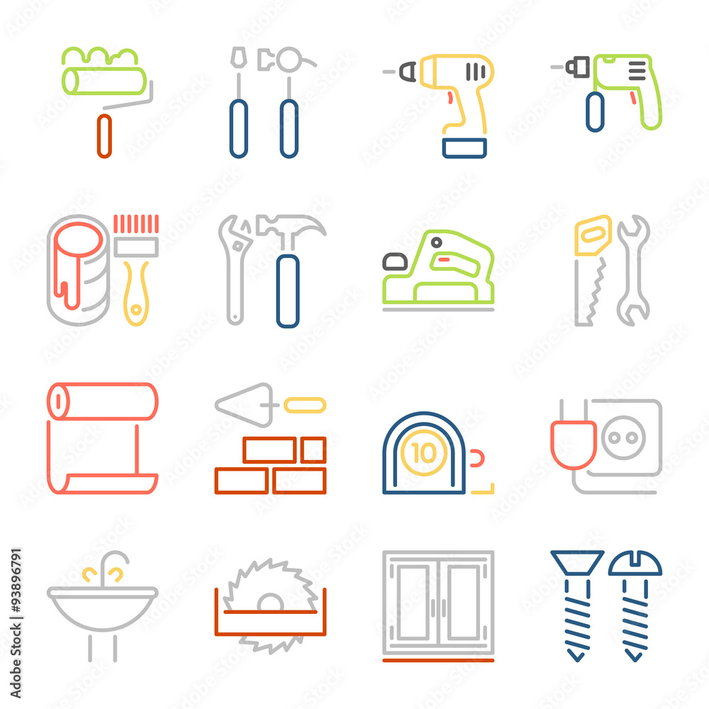 colorful outline web icons set