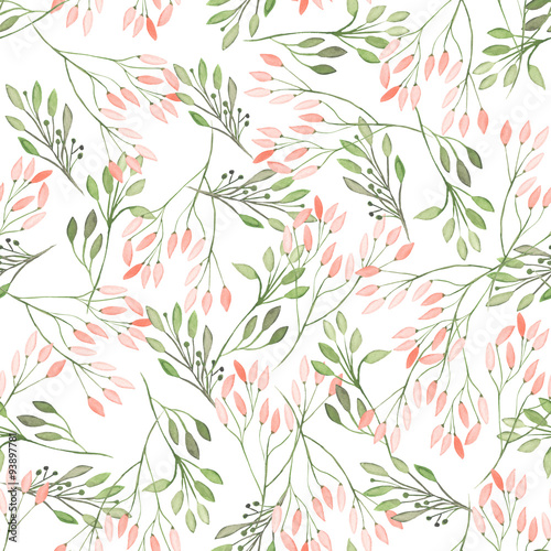 Seamless pattern with watercolor flowers, leaves and branches on a white background, wedding decoration
