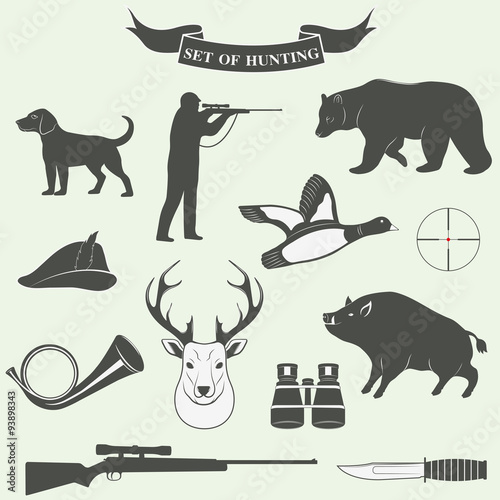 Set of vintage labels on hunting