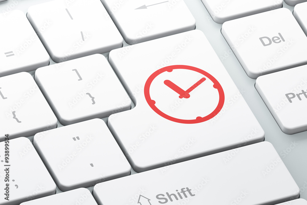 Time concept: Clock on computer keyboard background Time concept: Clock on computer keyboard background