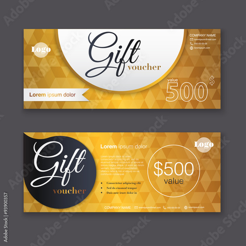 Gift voucher template with gold pattern, Gift certificate. Backg