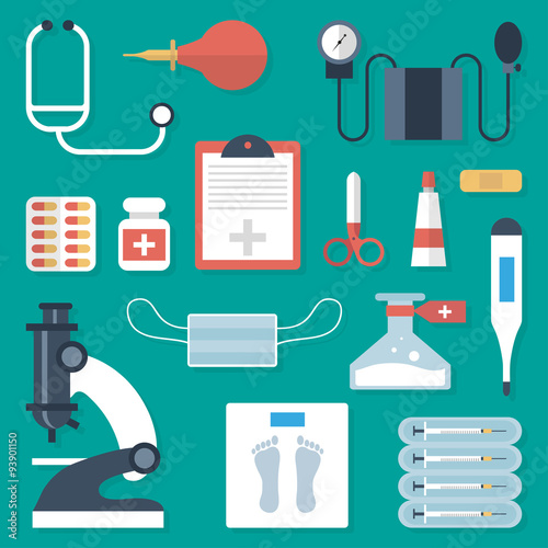 Medical supplies set in a flat style