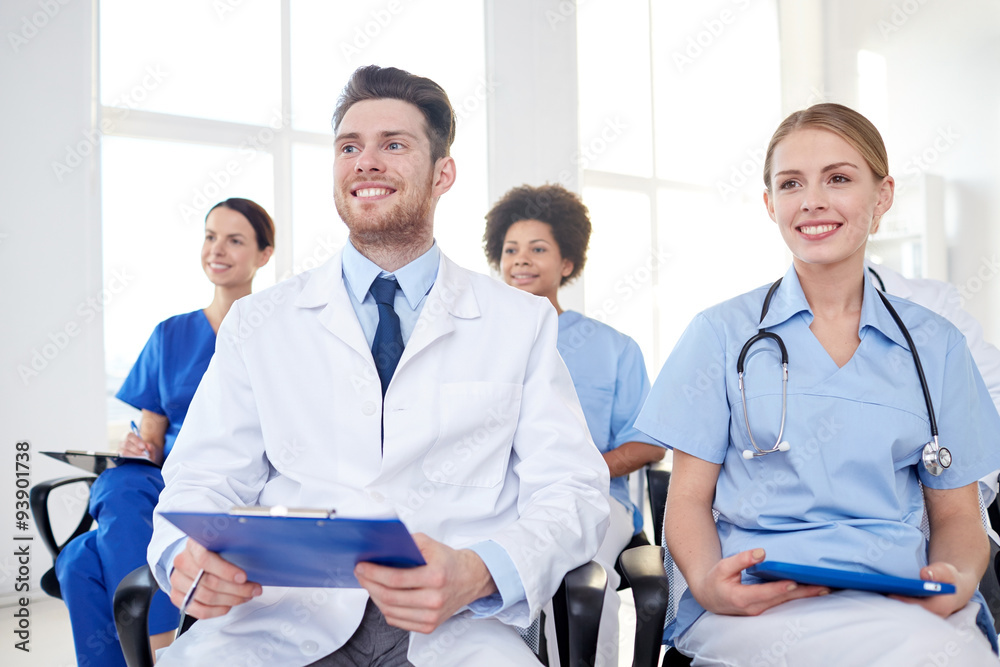 Fototapeta premium group of happy doctors on seminar at hospital