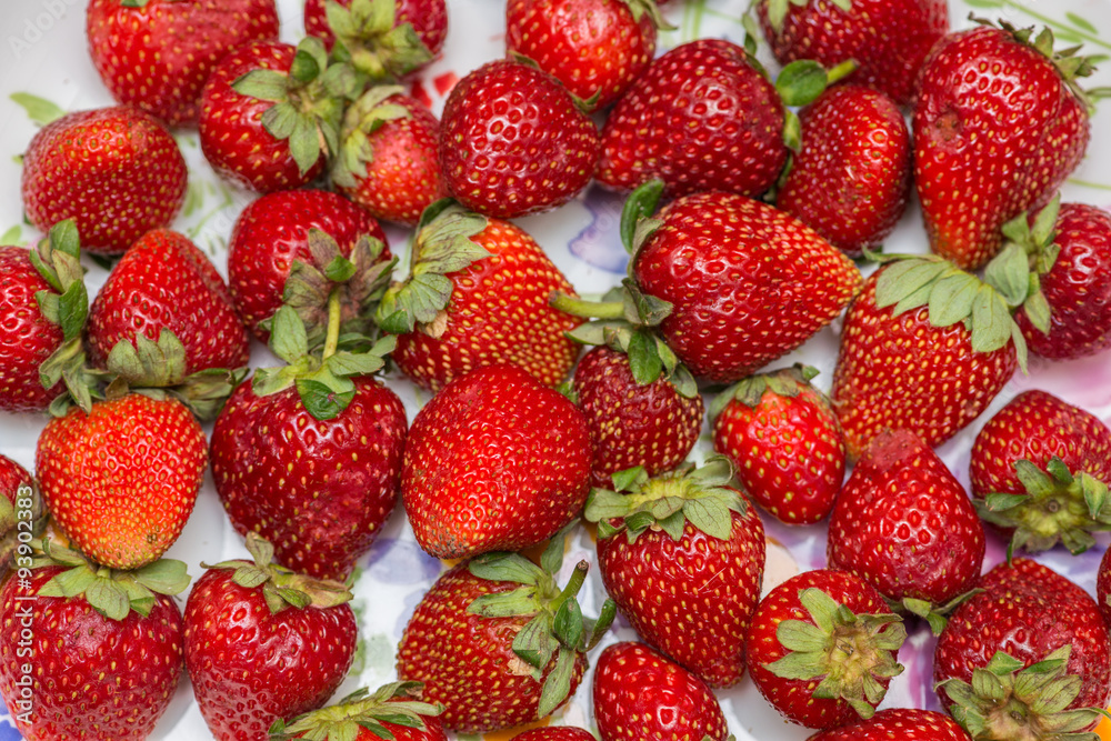 Strawberries arranged on the display Strawberries arranged on the display