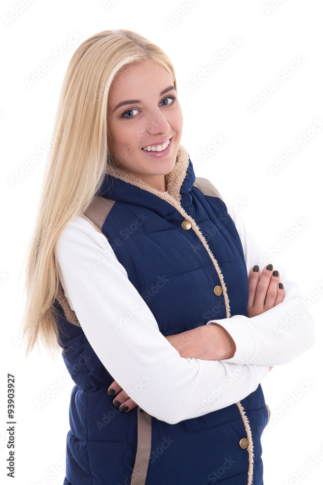 beautiful blond woman in warm clothes posing isolated on white beautiful blond woman in warm clothes posing isolated on white