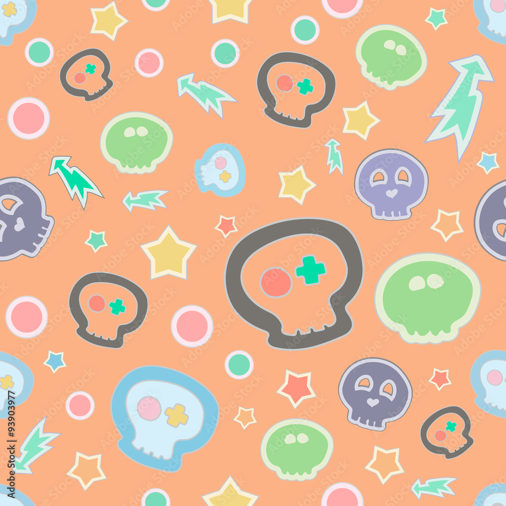 Fototapeta premium Funny seamless scull pattern . Orange background