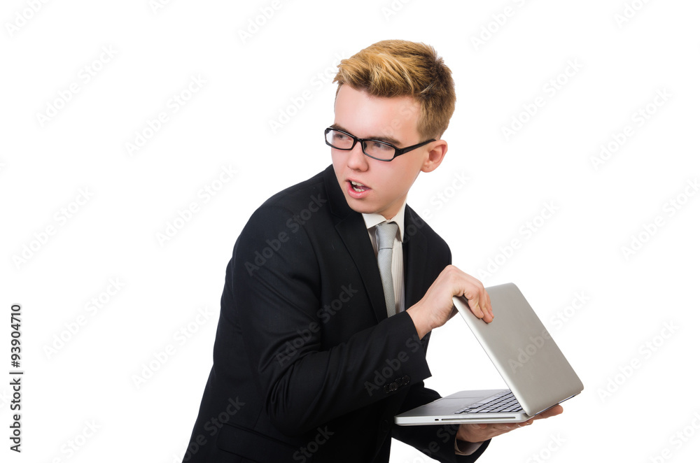 Young businessman with laptop isolated on white Young businessman with laptop isolated on white