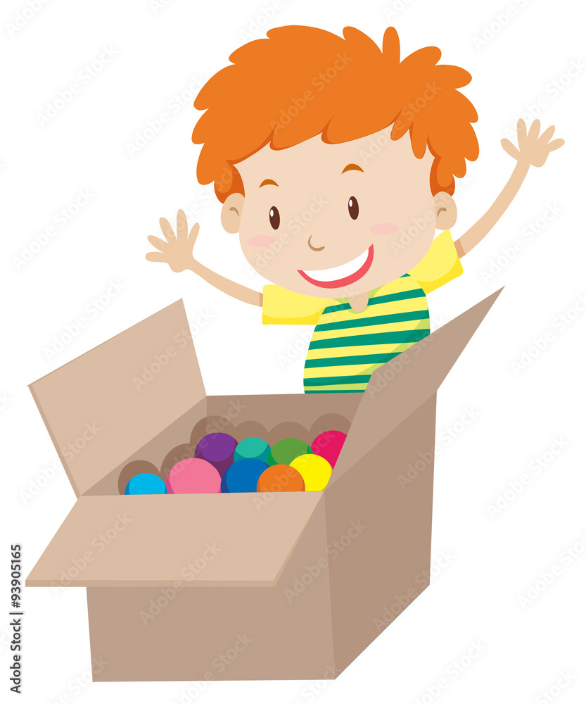 Little boy and box full of balls Little boy and box full of balls