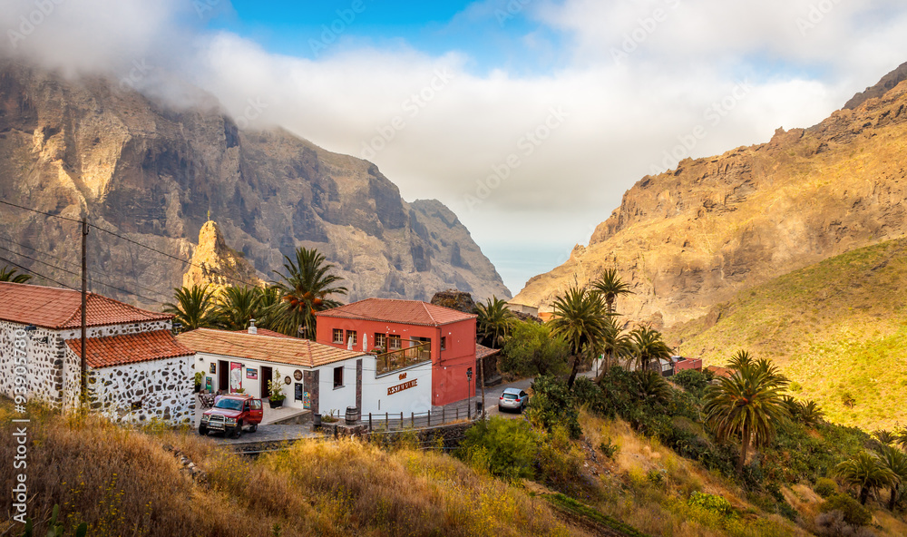 Obraz premium Huge rocks and small village in the Tenerife's nature...