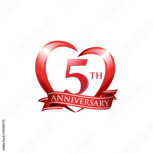 5th anniversary logo red heart ribbon