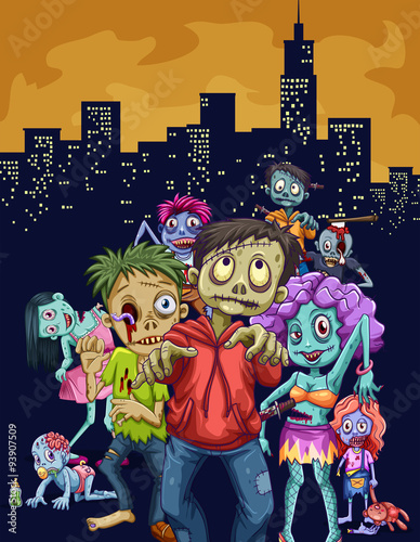 Zombies walking in the city