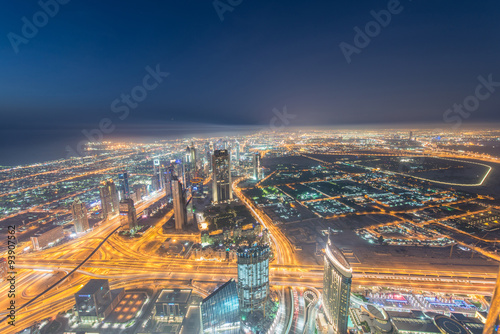 Panorama of night Dubai during sunset