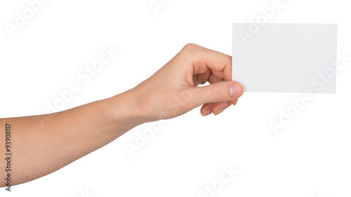 Humans left hand with small blank paper