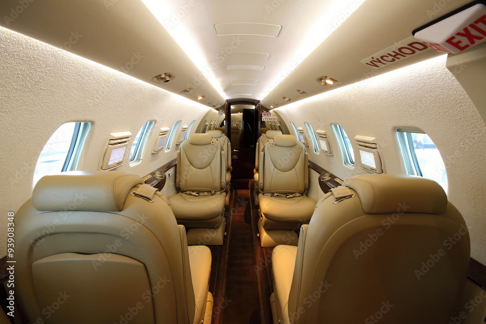 Privat jet cabin in full light