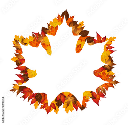 Autumn leaves around maple leaf silhouette