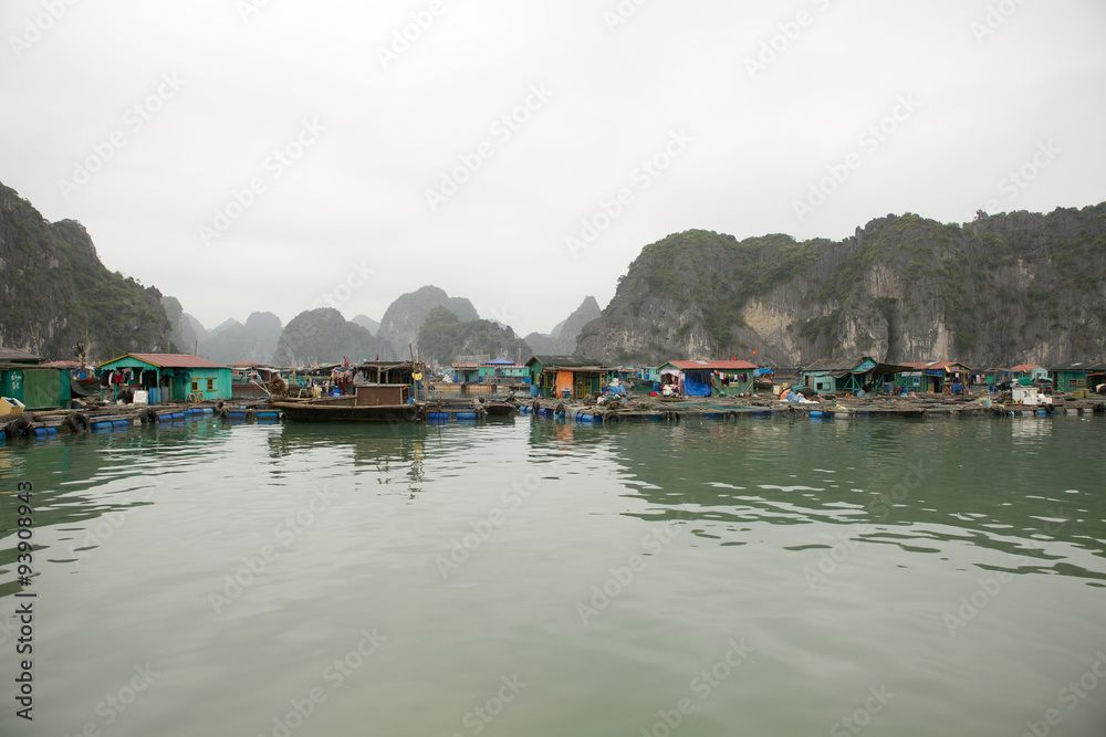 Traditional houses in water in Halong bay