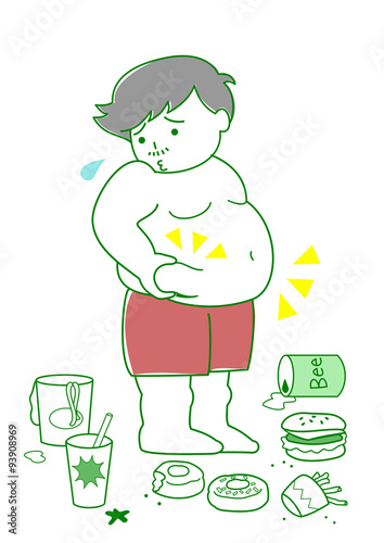Obese man with foods