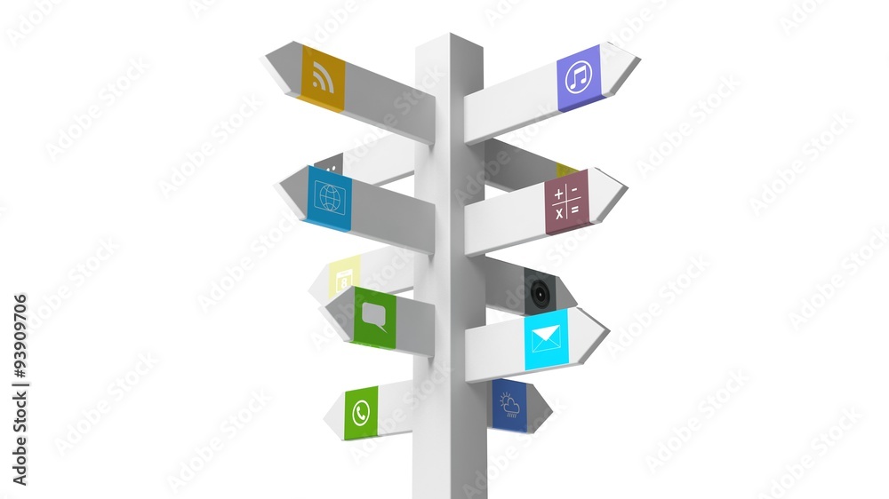 Signpost with apps, isolated on white background. Signpost with apps, isolated on white background.