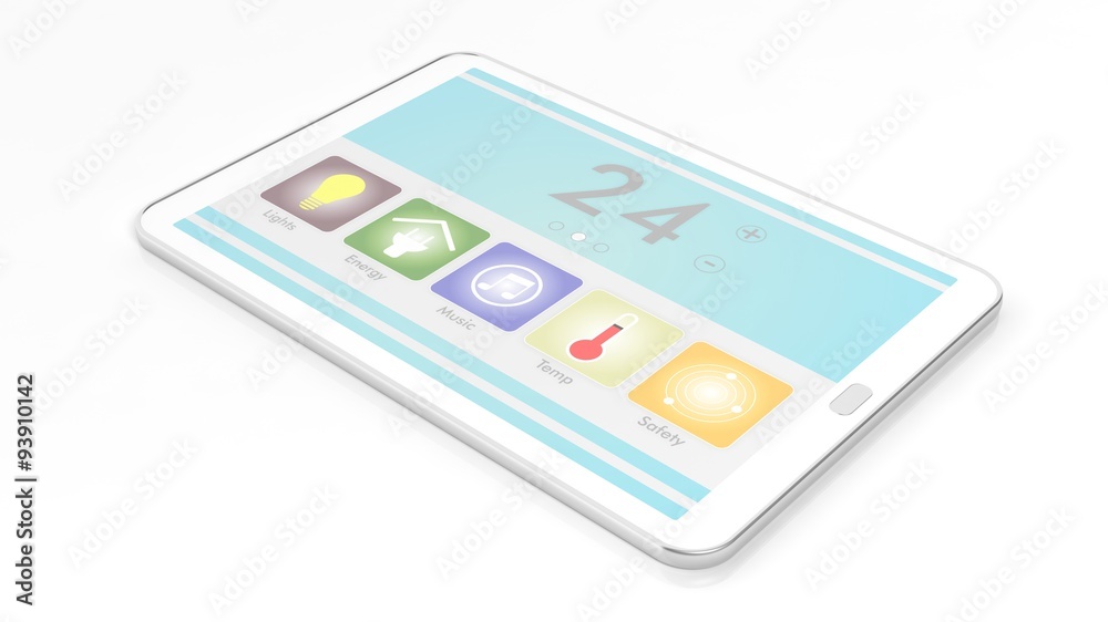 Tablet with smart home remote control screen, isolated on white background. Tablet with smart home remote control screen, isolated on white background.