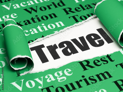 Tourism concept: black text Travel under the piece of  torn