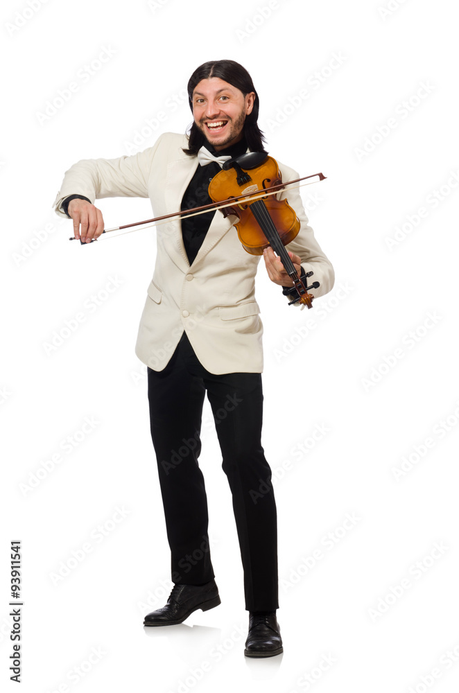 Man with violin playing on white Man with violin playing on white
