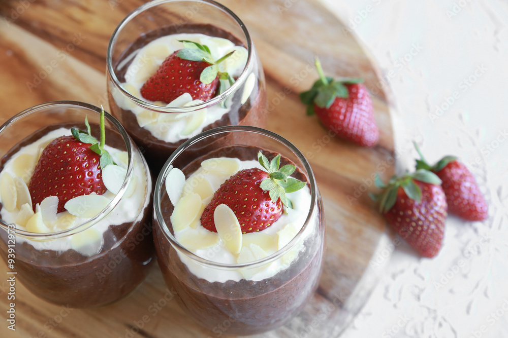 Homemade Chocolate Chia pudding with strawberry Homemade Chocolate Chia pudding with strawberry
