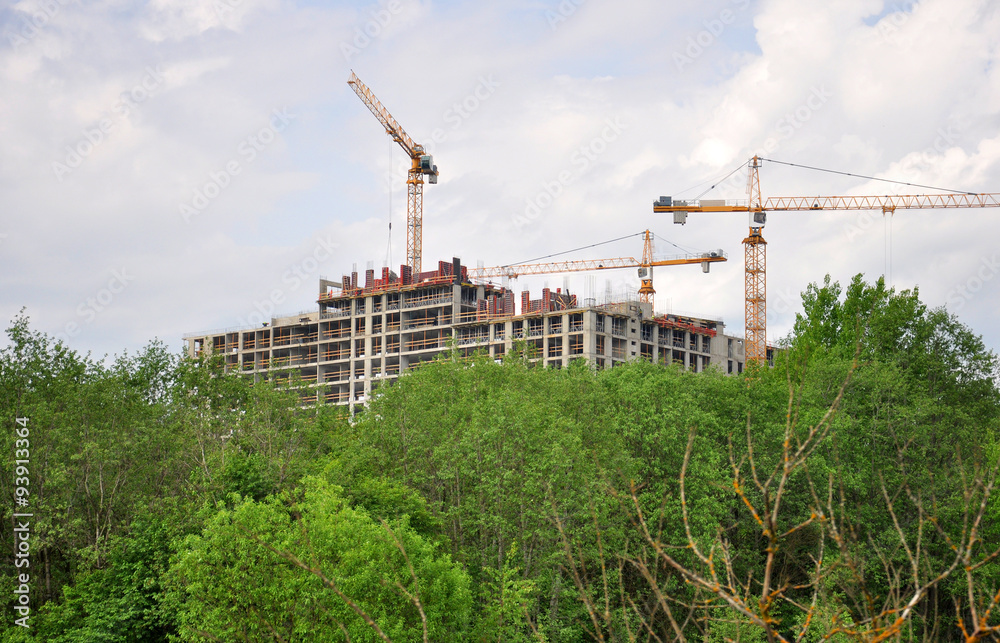 Construction of a modern apartment building