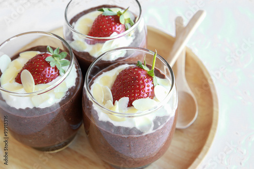 Homemade Chocolate Chia pudding with strawberry