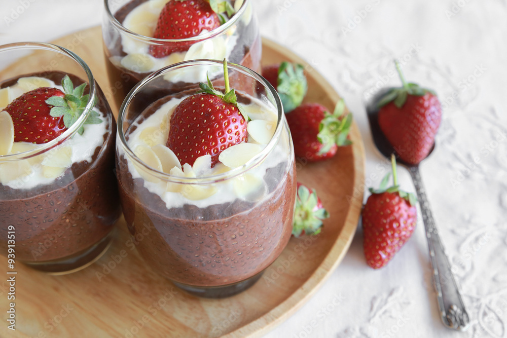 Homemade Chocolate Chia pudding with strawberry Homemade Chocolate Chia pudding with strawberry