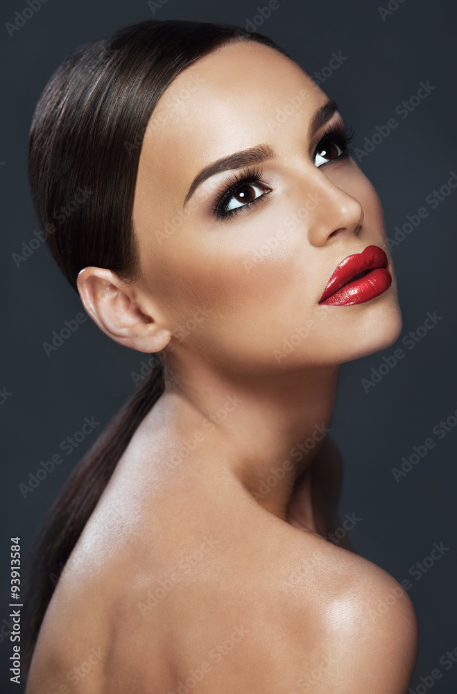 Beautiful woman portrait, beauty on dark background Beautiful woman portrait, beauty on dark background