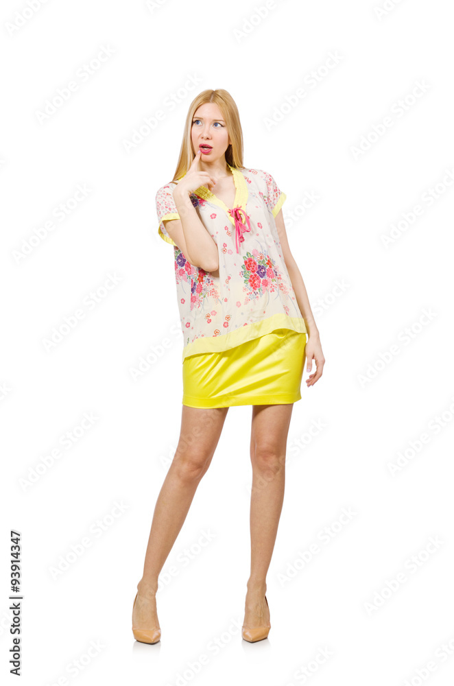 Woman in yellow clothing isolated on white Woman in yellow clothing isolated on white