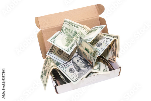 dollar bills in a big box