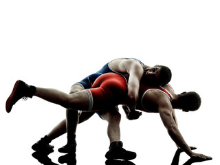 wrestlers wrestling men isolated silhouette