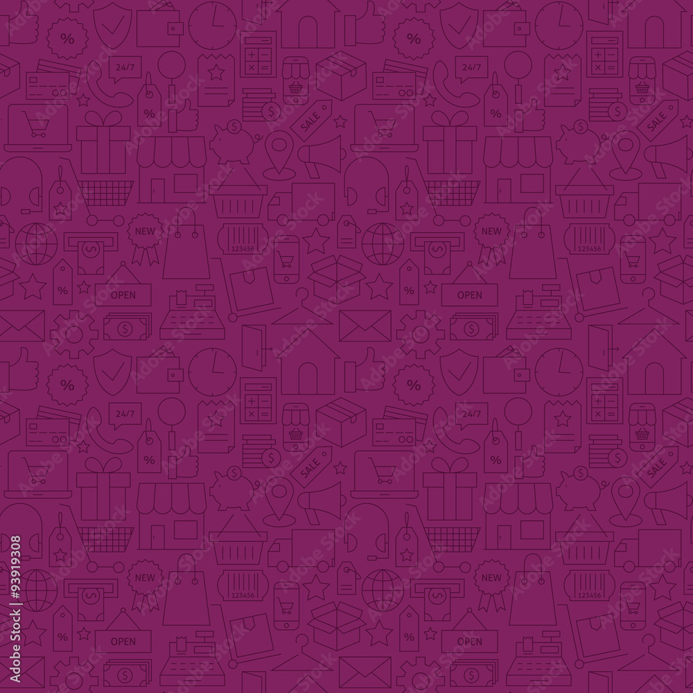 Thin Line Internet Shopping Dark Purple Seamless Pattern