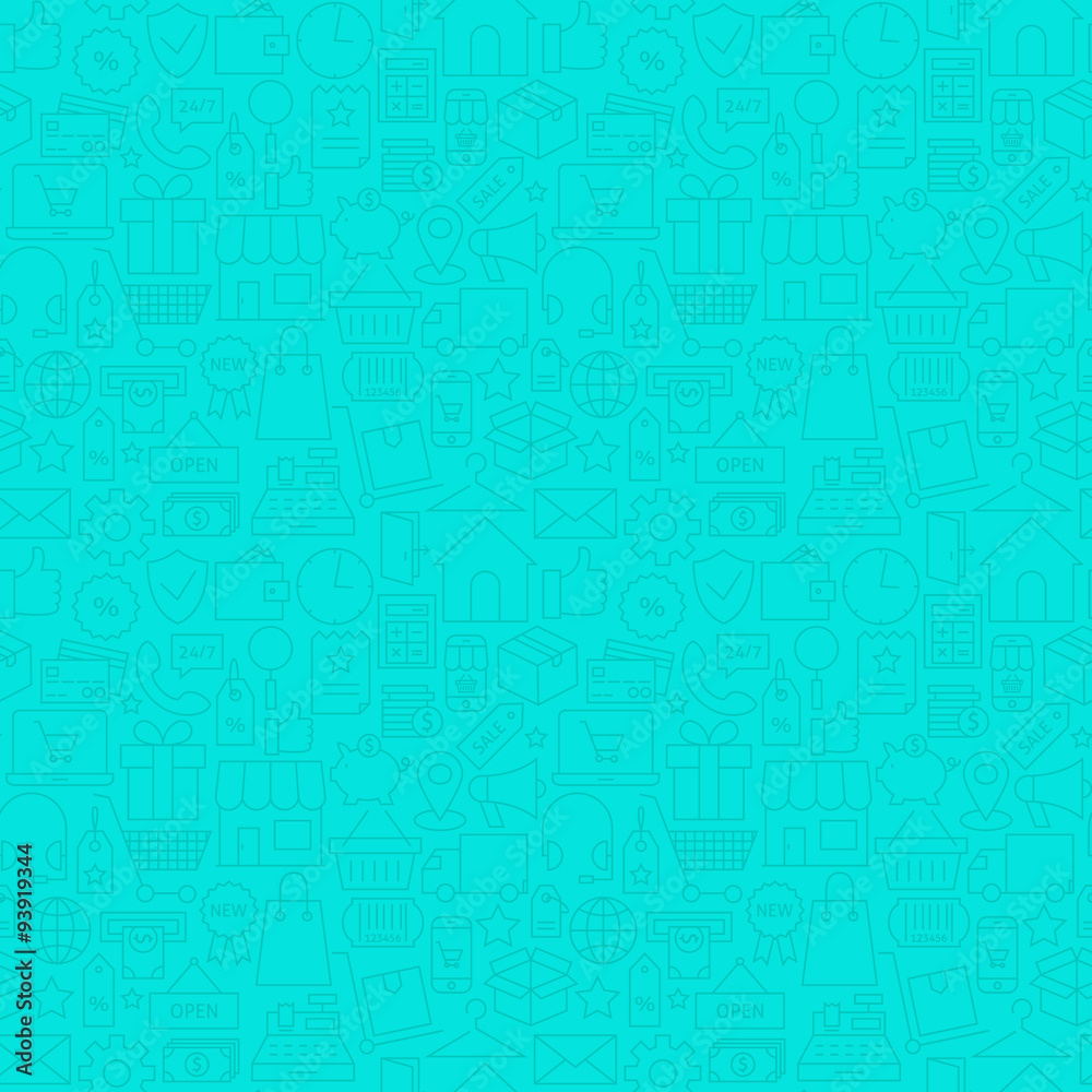 Thin Line Web E-Commerce Shopping Mint Seamless Pattern