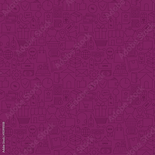 Thin Line Internet Shopping Dark Purple Seamless Pattern