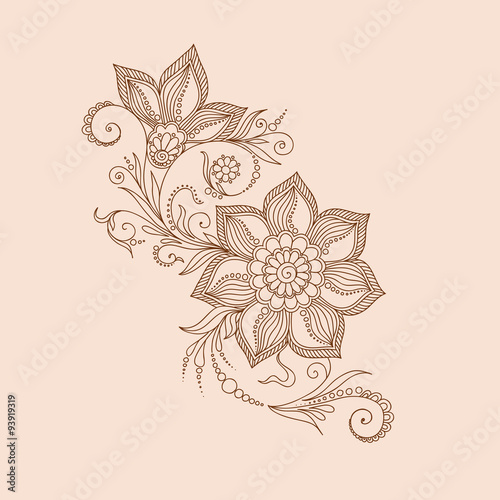 Vector abstract floral elements in indian mehendy style. Abstrac