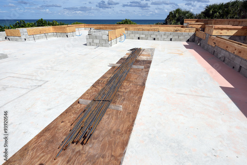 Neat and clean construction site  with rebar reinforcing rods for strength.